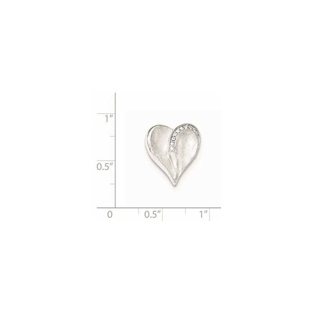 Sterling Silver Polished & Textured CZ Heart Chain Slide Pendant