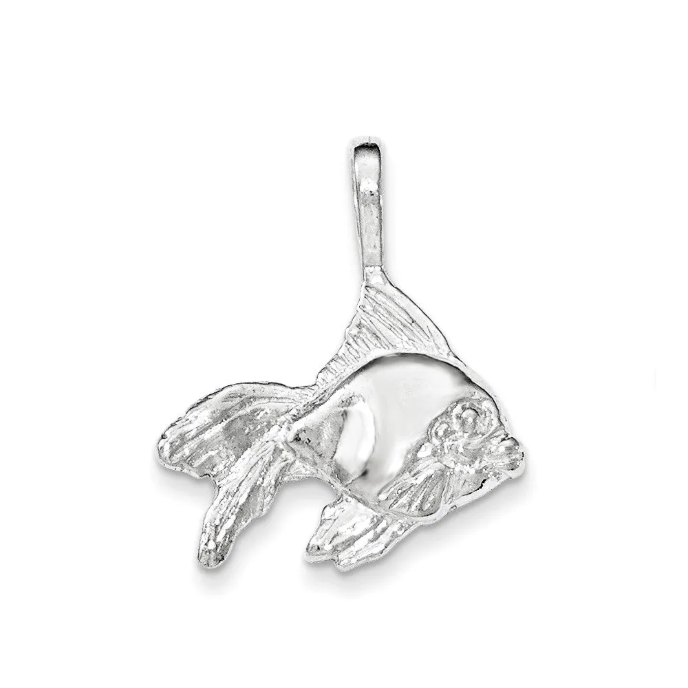 Sterling Silver Polished & Textured Goldfish w/long Fins Chain Slide
