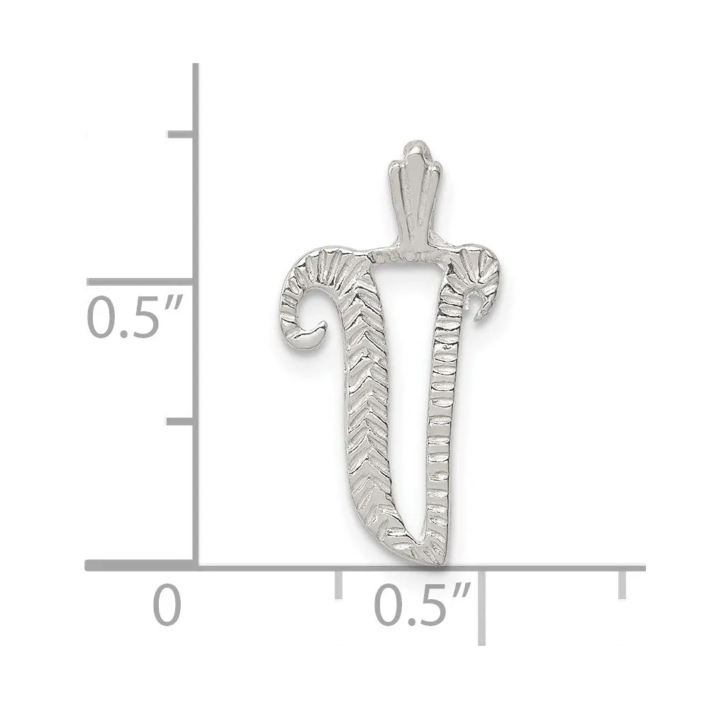 Sterling Silver Polished & Textured Letter V Initial Chain Slide
