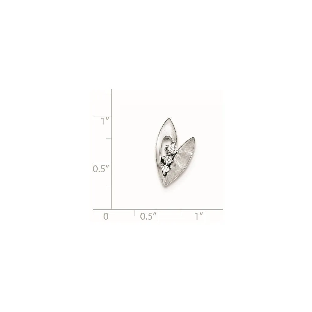 Sterling Silver Polished And Brushed CZ Slide