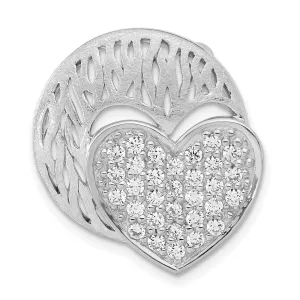 Sterling Silver Polished And Brushed Disc With CZ Heart Slide