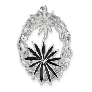 Sterling Silver Polished And Satin Black And White Enamel CZ Slide