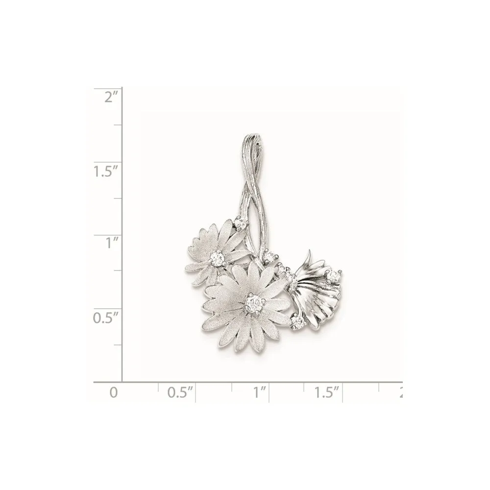 Sterling Silver Polished And Satin CZ Flowers Slide