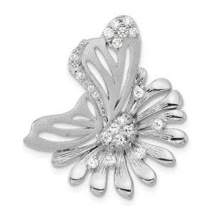 Sterling Silver Polished And Satin Flower Butterfly CZ Slide