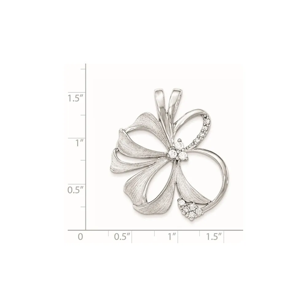 Sterling Silver Polished And Satin Flower CZ Slide