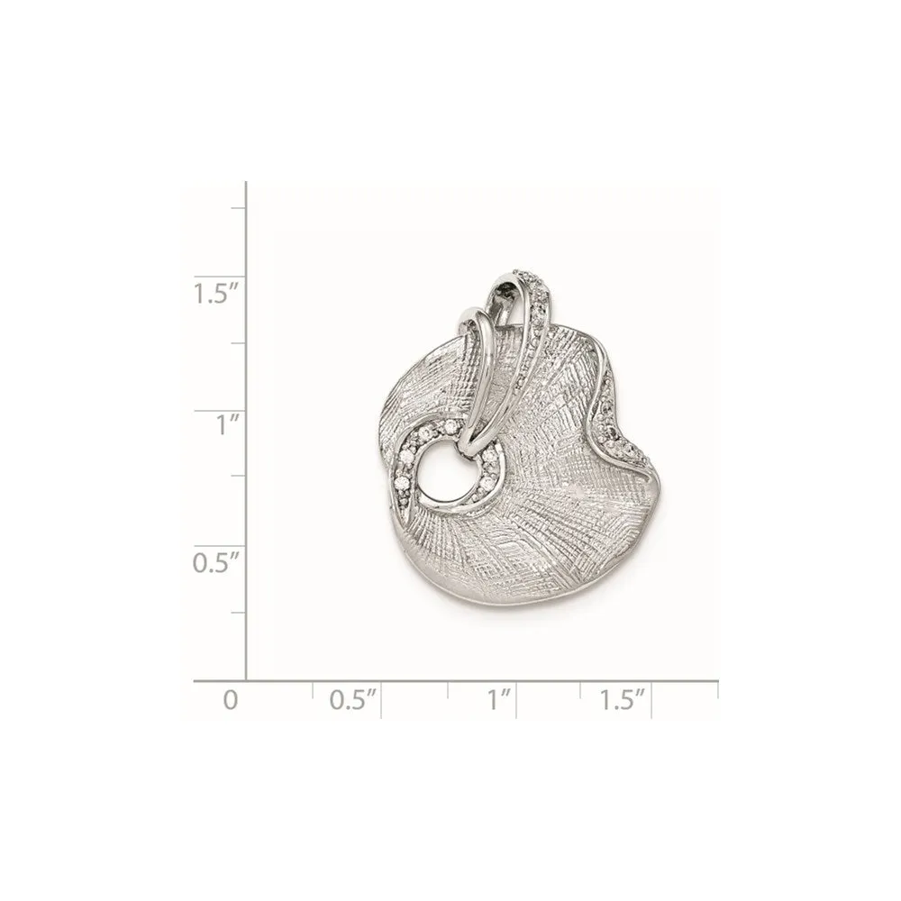 Sterling Silver Polished And Textured CZ Slide