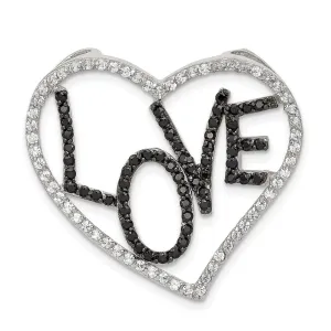 Sterling Silver Polished Black & White CZ Love in Heart Chain Slide