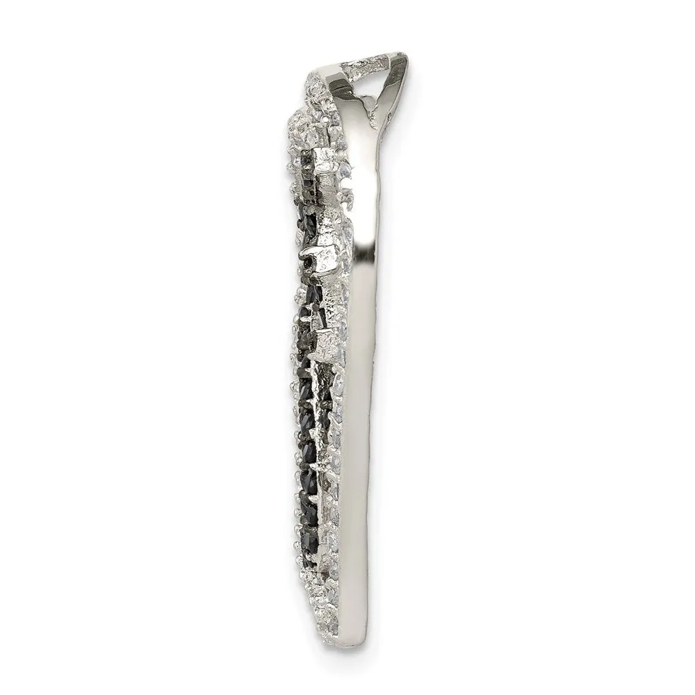 Sterling Silver Polished Black & White CZ Love in Heart Chain Slide