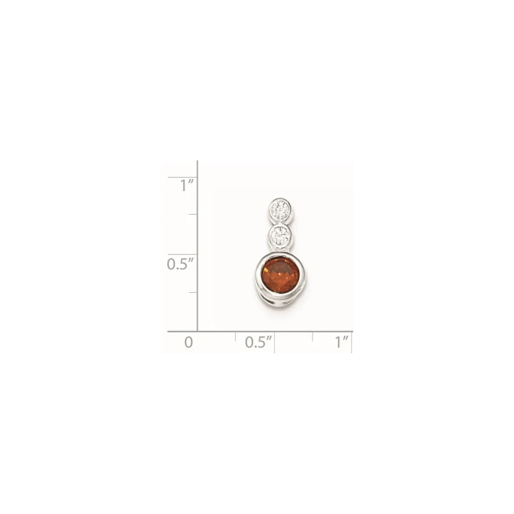 Sterling Silver Polished Clear & Red CZ Bezel Pendant