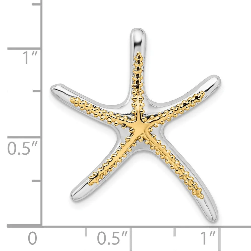 Sterling Silver Polished Dancing Starfish w/14k Accent Slide