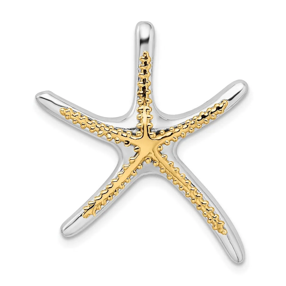 Sterling Silver Polished Dancing Starfish w/14k Accent Slide