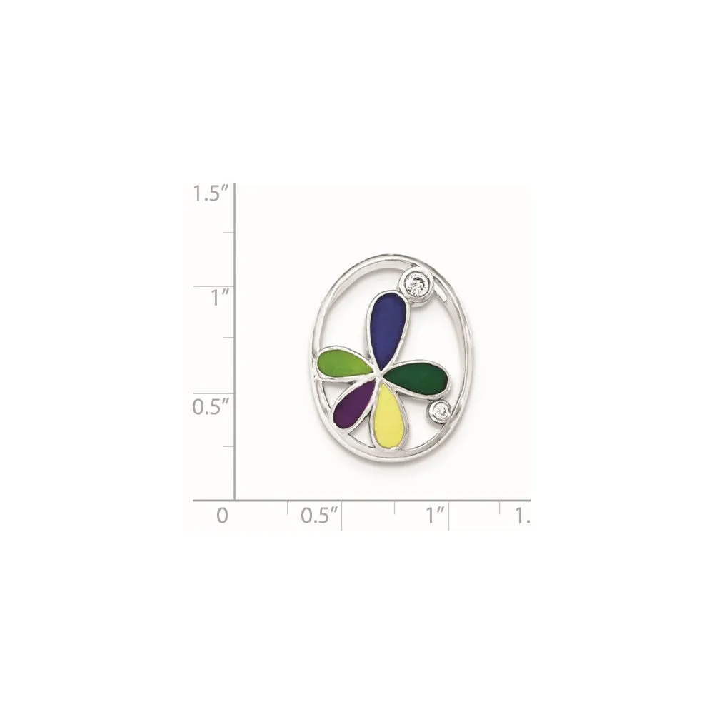 Sterling Silver Polished Enameled & CZ Slide
