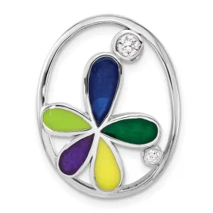 Sterling Silver Polished Enameled & CZ Slide