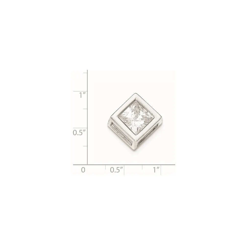 Sterling Silver Polished Large Square Shaped CZ Chain Slide