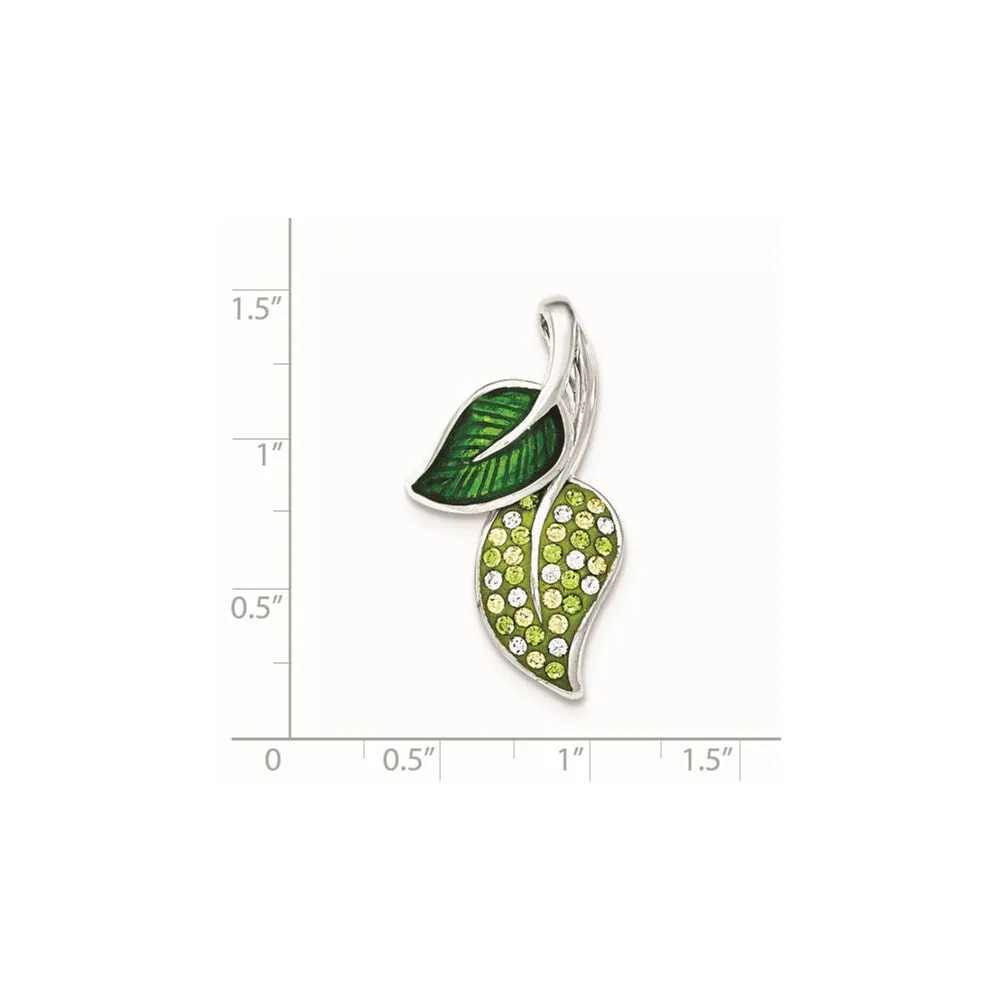 Sterling Silver Preciosa Crystal & Enameled Green Leaves Pendant