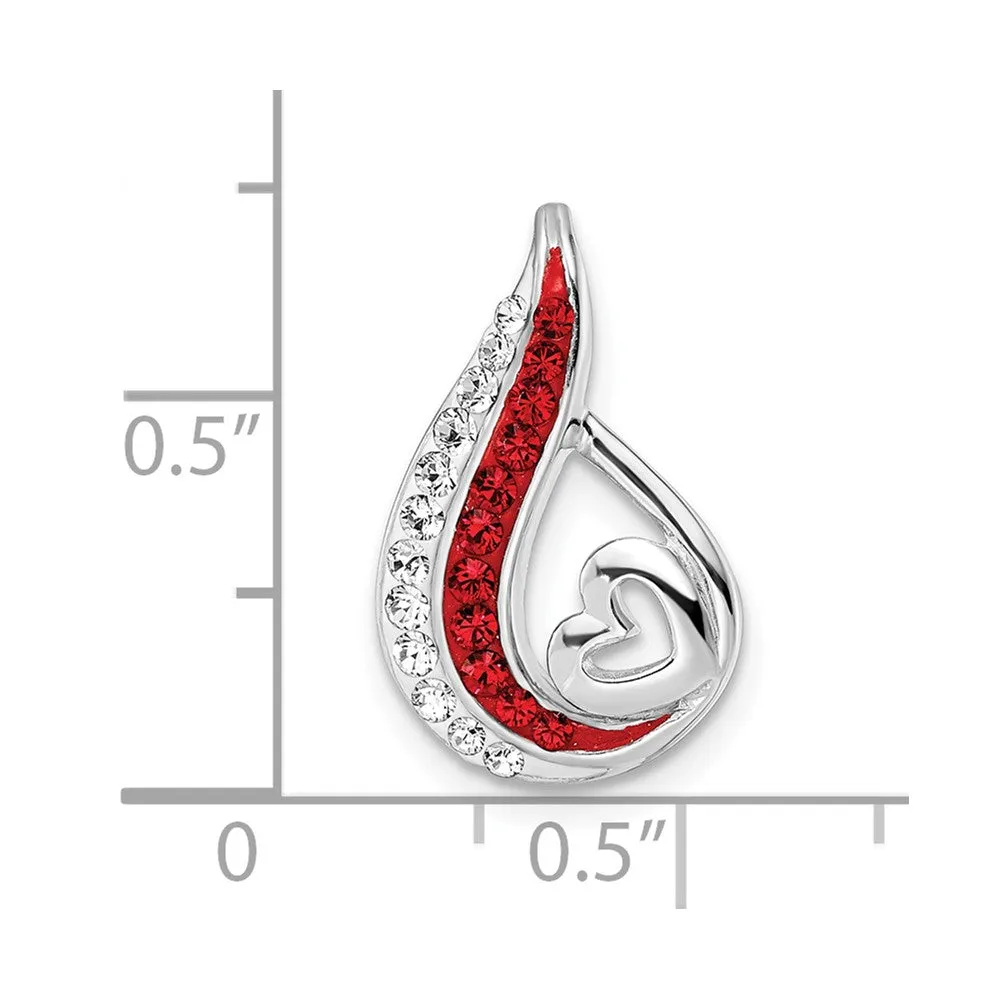 Sterling Silver RH-plated Preciosa Crystal Teardrop Heart Chain Slide