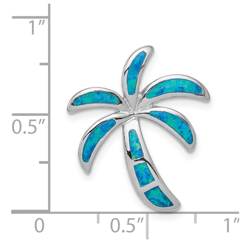 Sterling Silver Rhodium Created Blue Opal Palm Tree Slide
