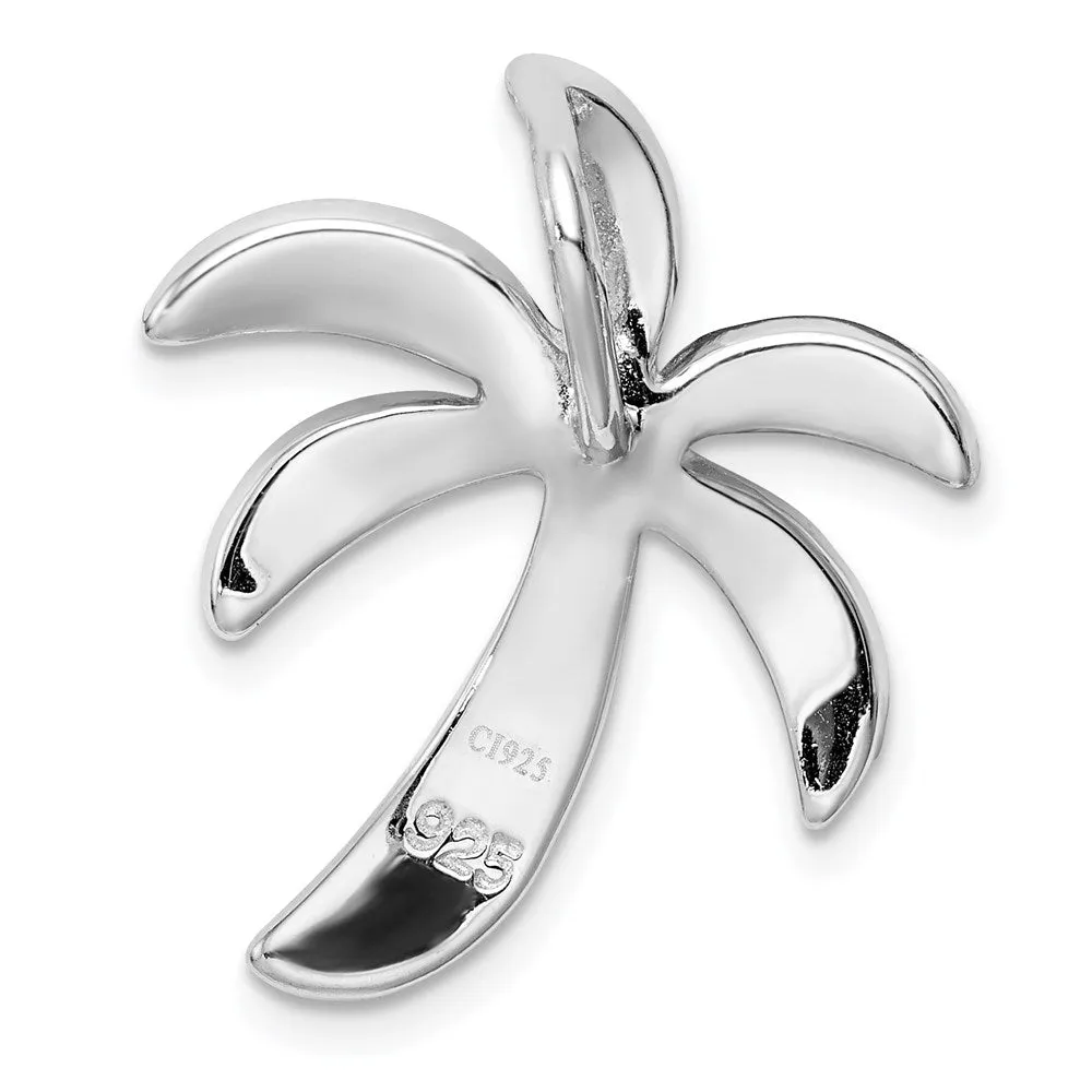 Sterling Silver Rhodium Created Blue Opal Palm Tree Slide