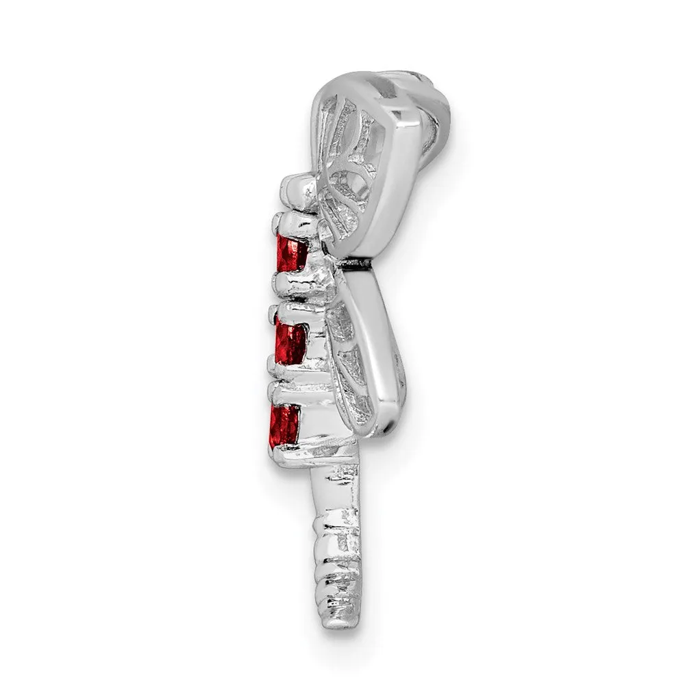 Sterling Silver Rhodium Garnet Dragonfly Chain Slide