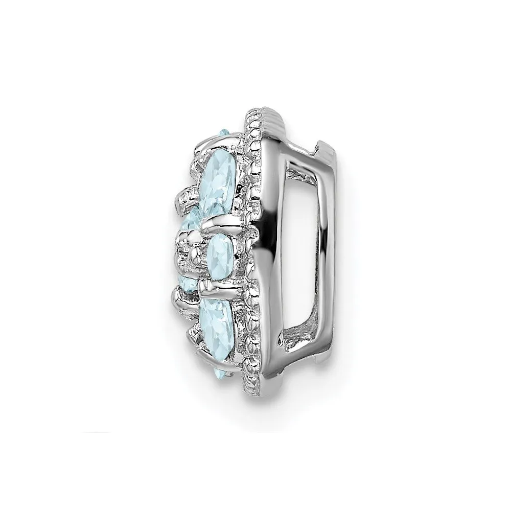 Sterling Silver Rhodium Plated Aquamarine Square Pendant Slide
