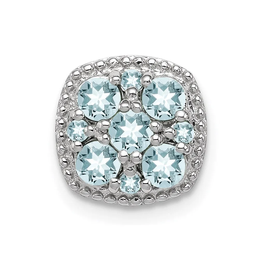 Sterling Silver Rhodium Plated Aquamarine Square Pendant Slide