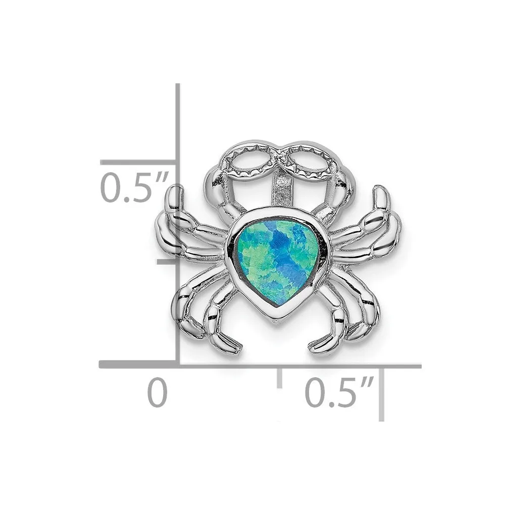 Sterling Silver Rhodium-plated Blue Inlay Created Opal Crab Slide