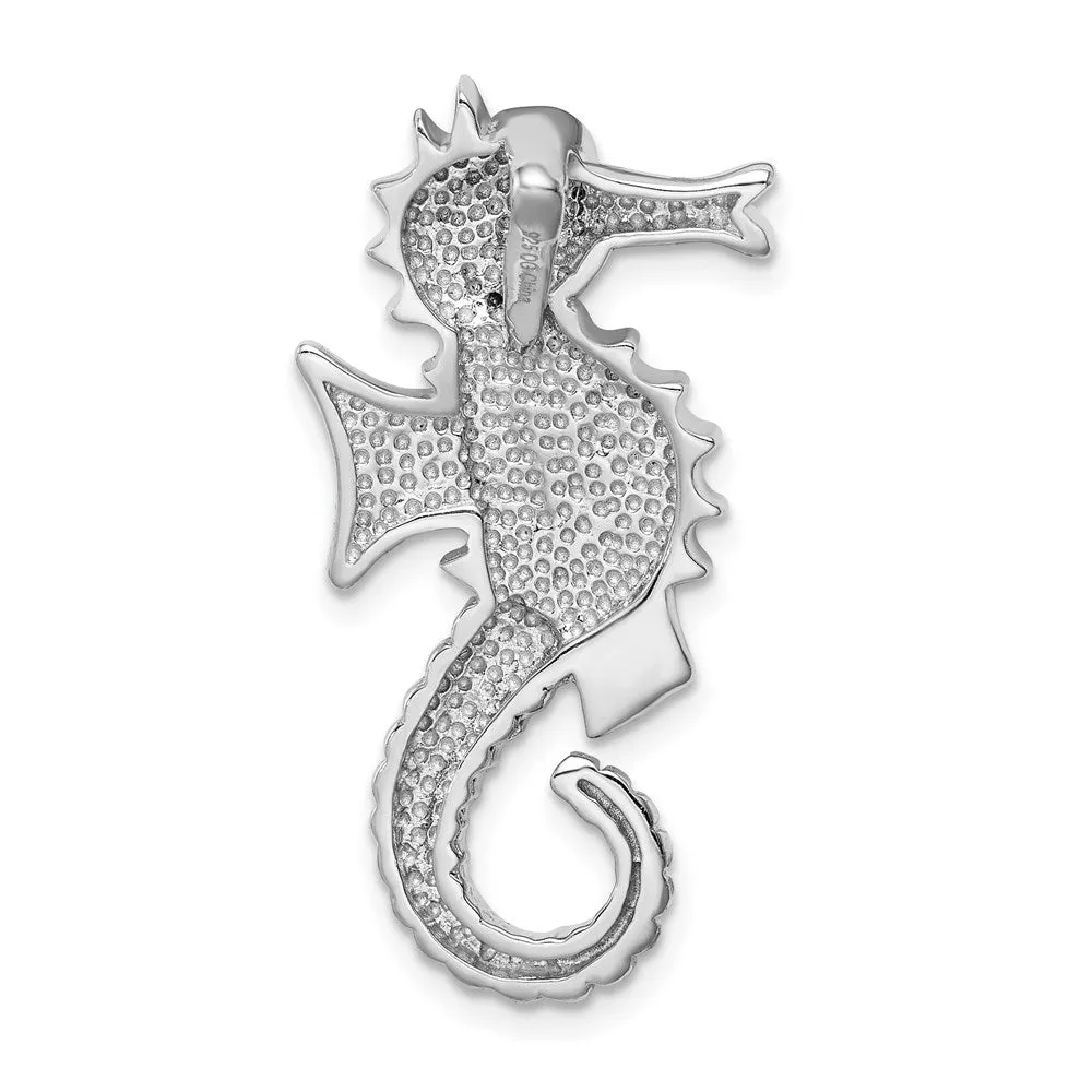 Sterling Silver Rhodium-plated Created  Opal and CZ Seahorse Chain Slide