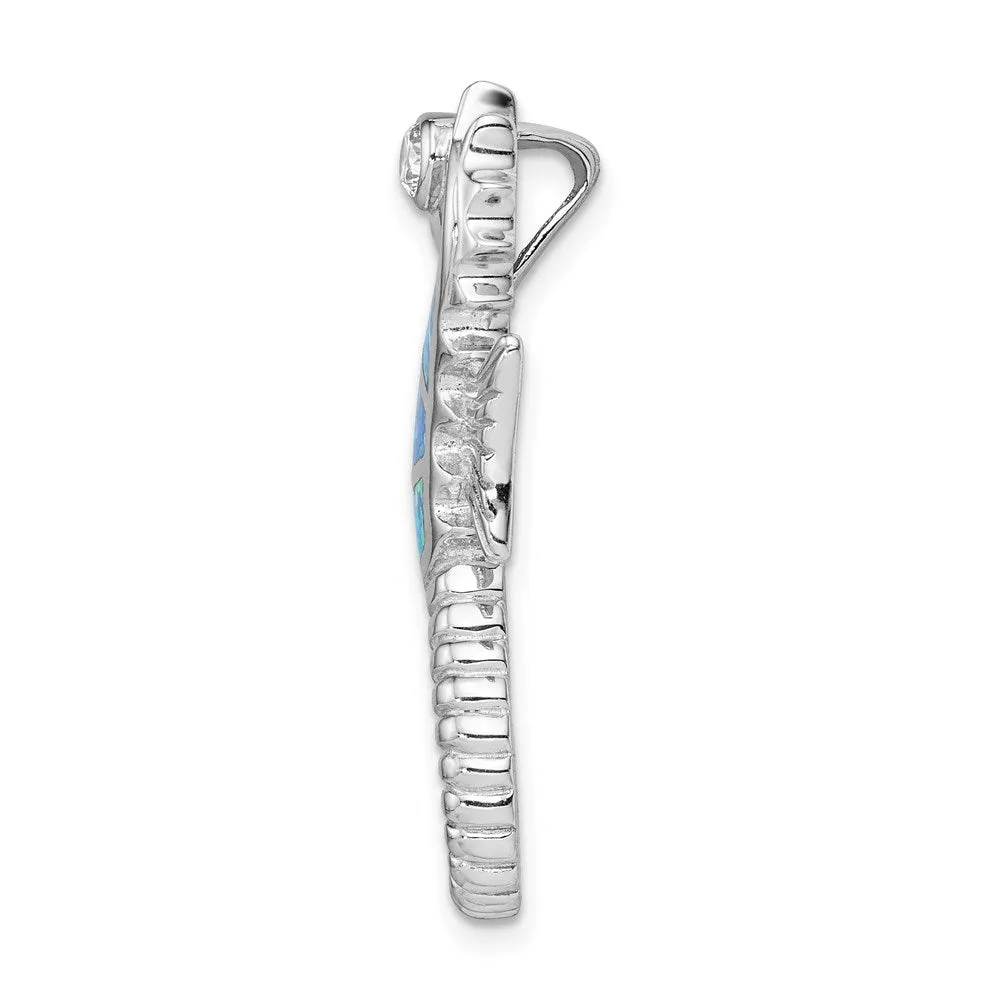 Sterling Silver Rhodium-plated Created  Opal and CZ Seahorse Chain Slide