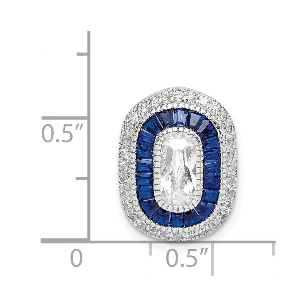 Sterling Silver Rhodium-plated CZ & Synthetic Blue Spinel Chain Slide