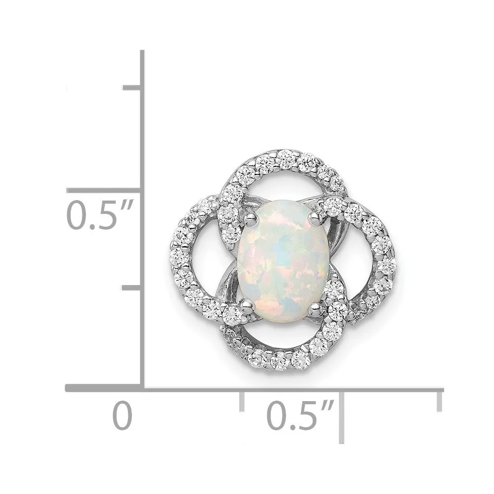 Sterling Silver Rhodium Plated CZ and Lab Created Opal Chain SIide