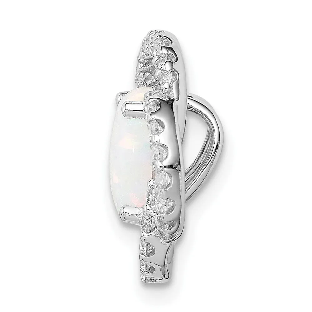 Sterling Silver Rhodium Plated CZ and Lab Created Opal Chain SIide