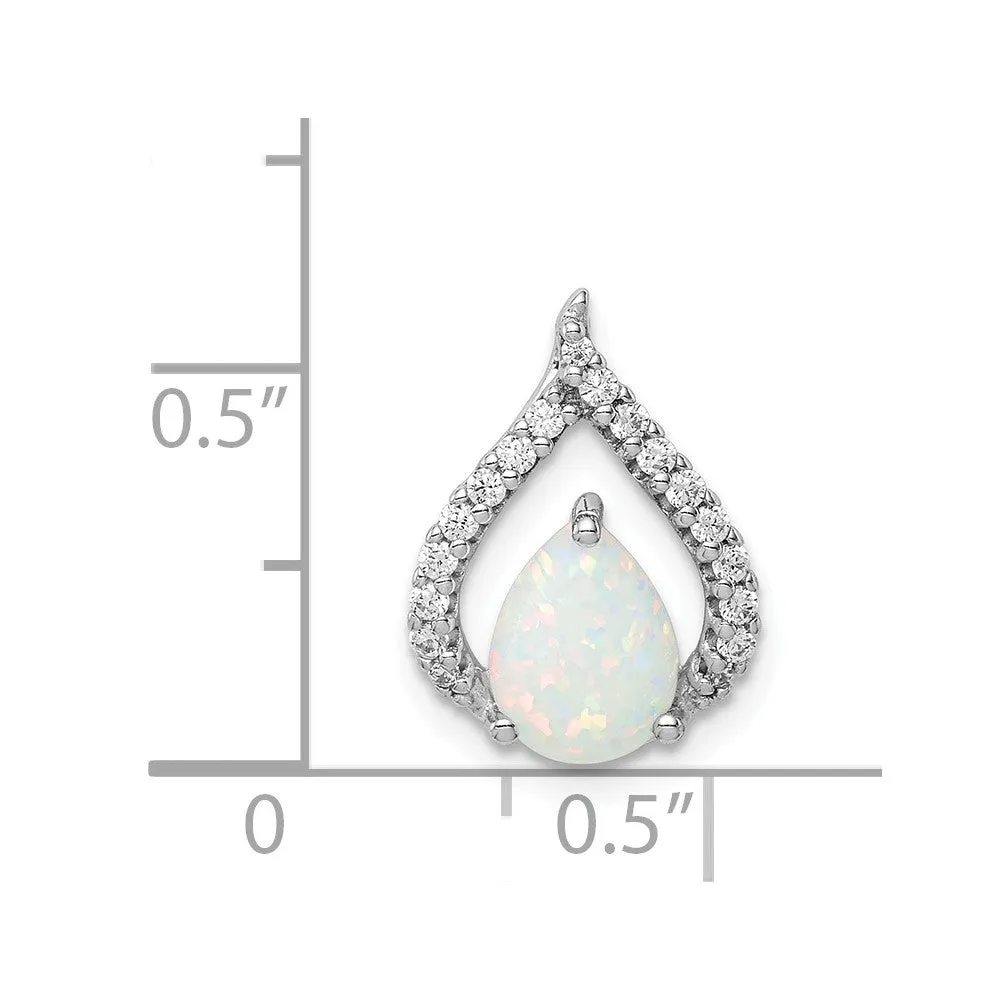 Sterling Silver Rhodium Plated CZ and Lab Created Opal Chain Slide