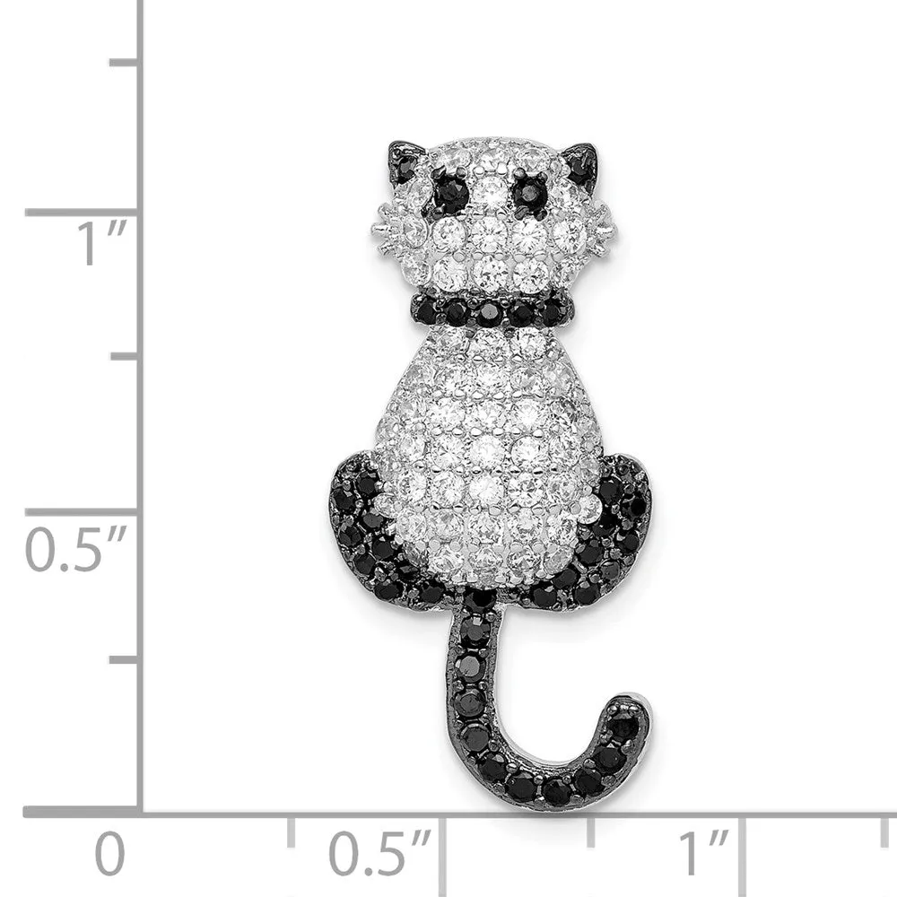 Sterling Silver Rhodium-plated CZ Cat Slide Pendant