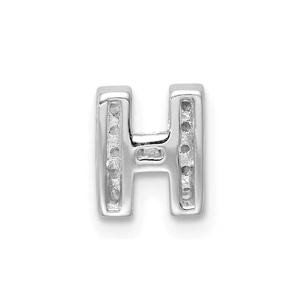 Sterling Silver Rhodium-plated CZ Letter H Initial Slide Charm