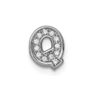 Sterling Silver Rhodium-plated CZ Letter Q Initial Slide Charm