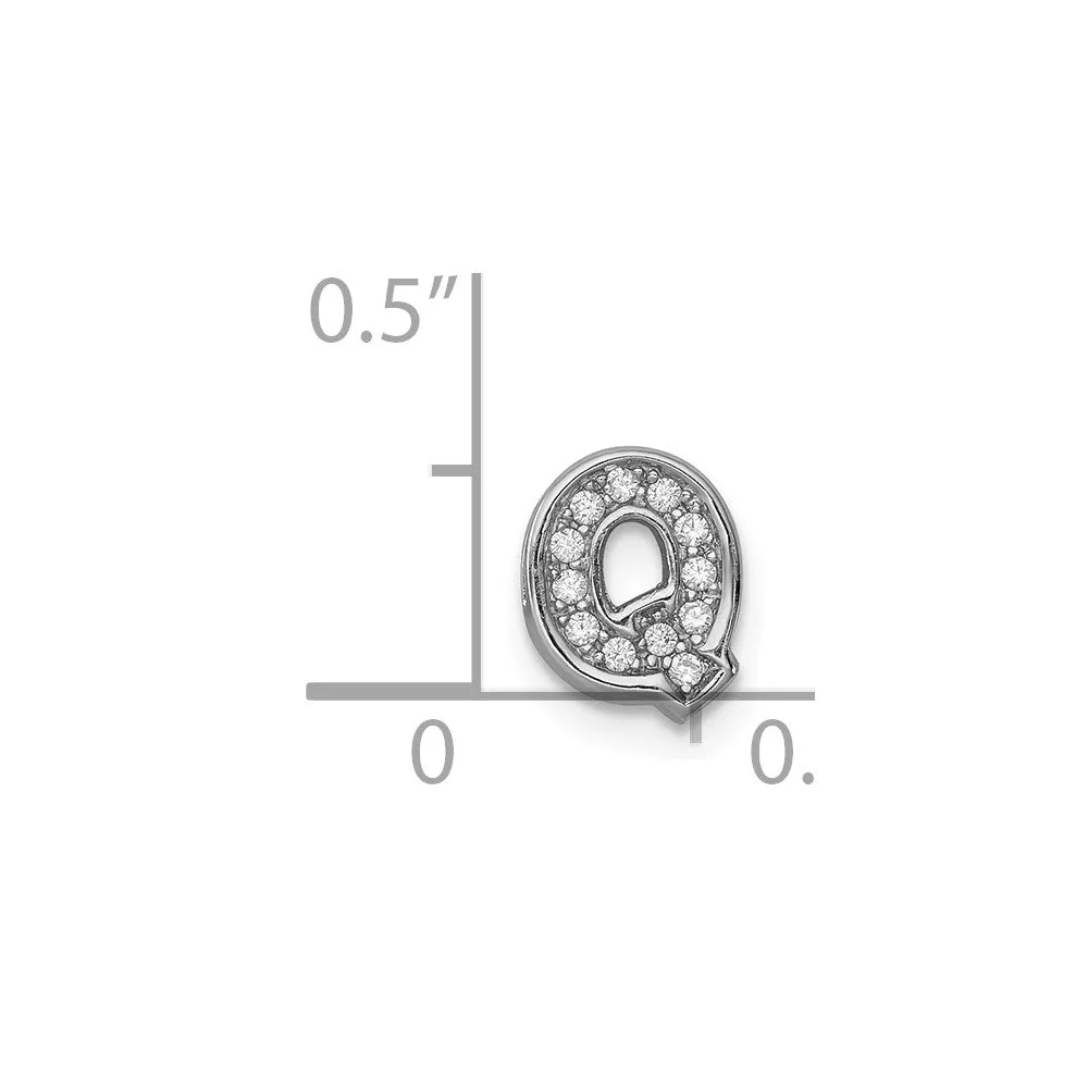 Sterling Silver Rhodium-plated CZ Letter Q Initial Slide Charm