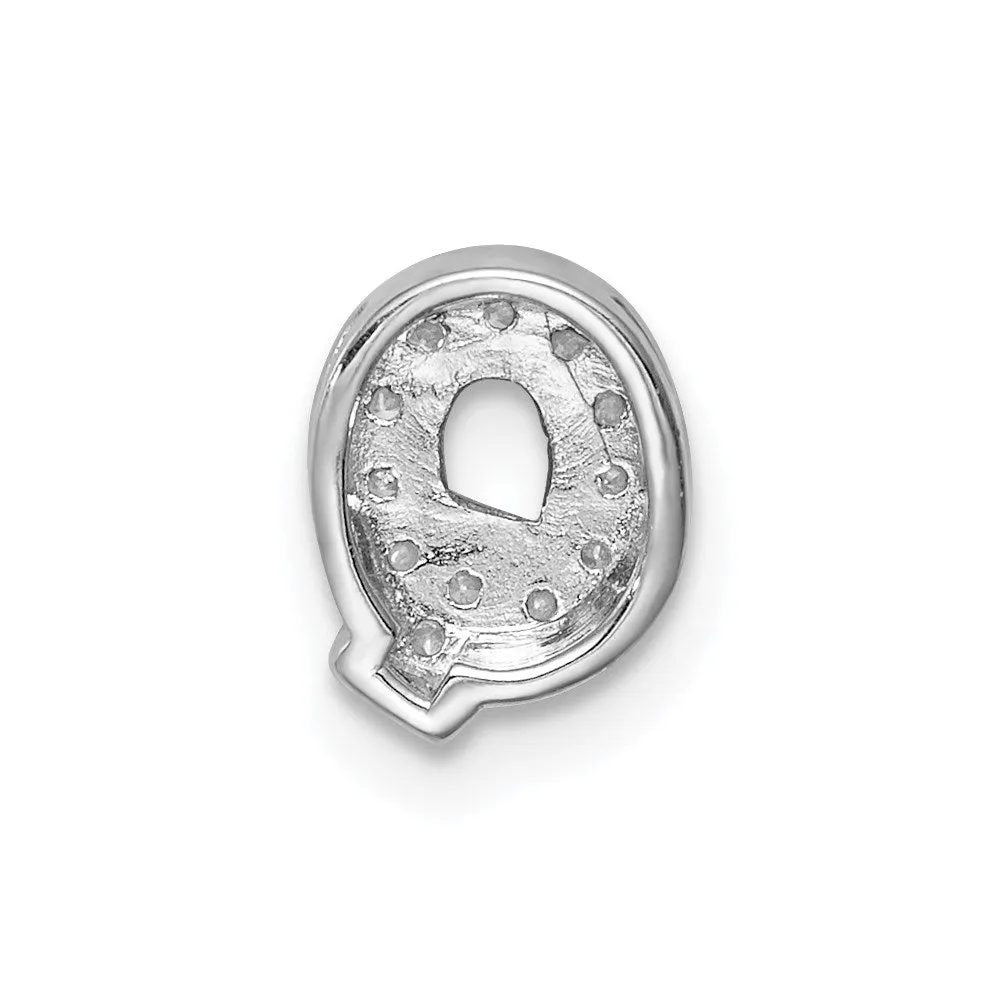 Sterling Silver Rhodium-plated CZ Letter Q Initial Slide Charm