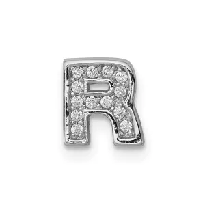 Sterling Silver Rhodium-plated CZ Letter R Initial Slide Charm