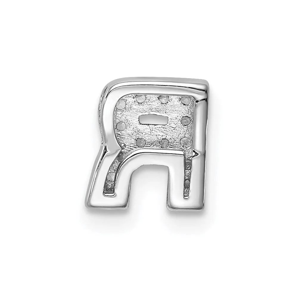 Sterling Silver Rhodium-plated CZ Letter R Initial Slide Charm