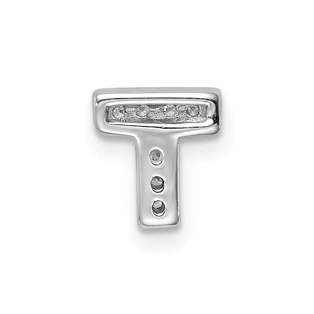 Sterling Silver Rhodium-plated CZ Letter T Initial Slide Charm
