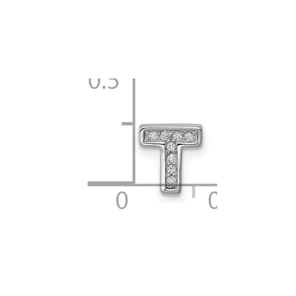 Sterling Silver Rhodium-plated CZ Letter T Initial Slide Charm