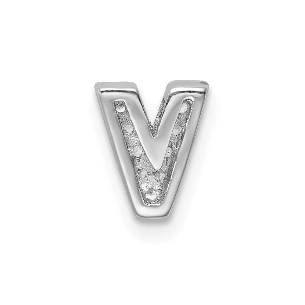 Sterling Silver Rhodium-plated CZ Letter V Initial Slide Charm