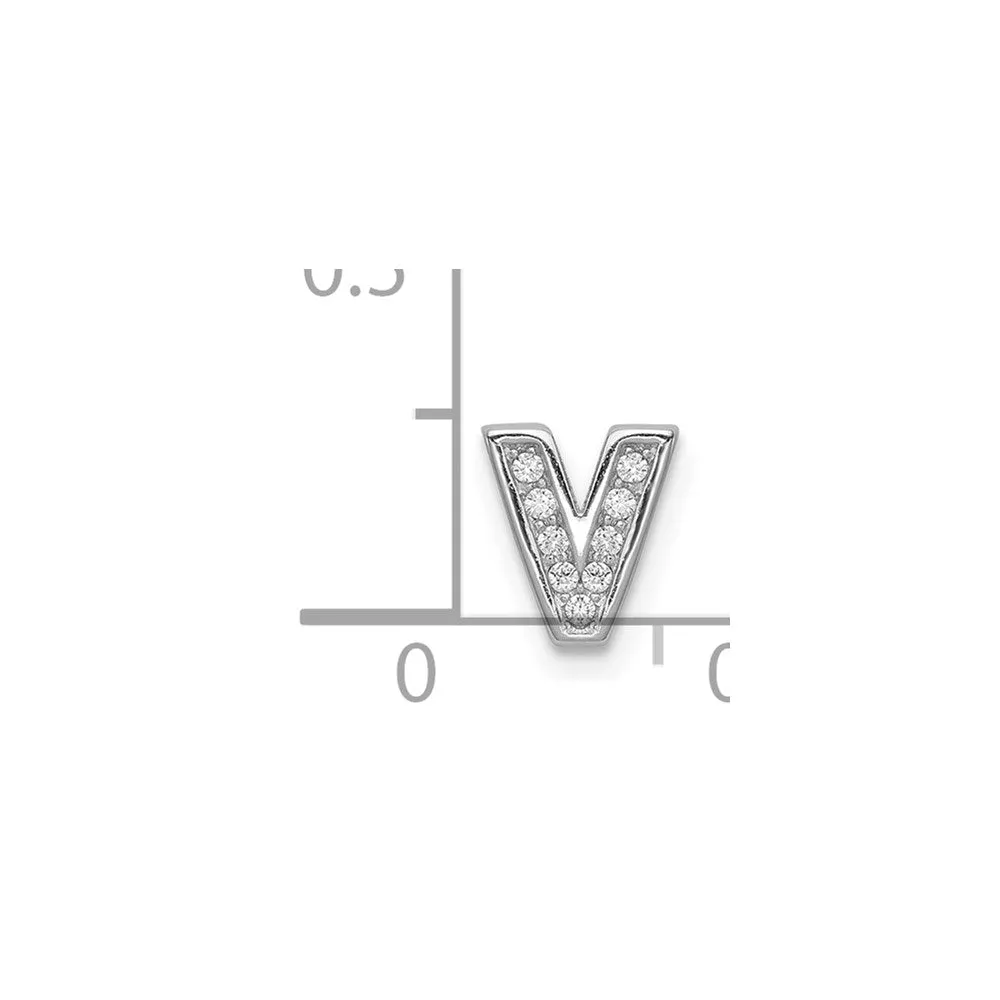 Sterling Silver Rhodium-plated CZ Letter V Initial Slide Charm