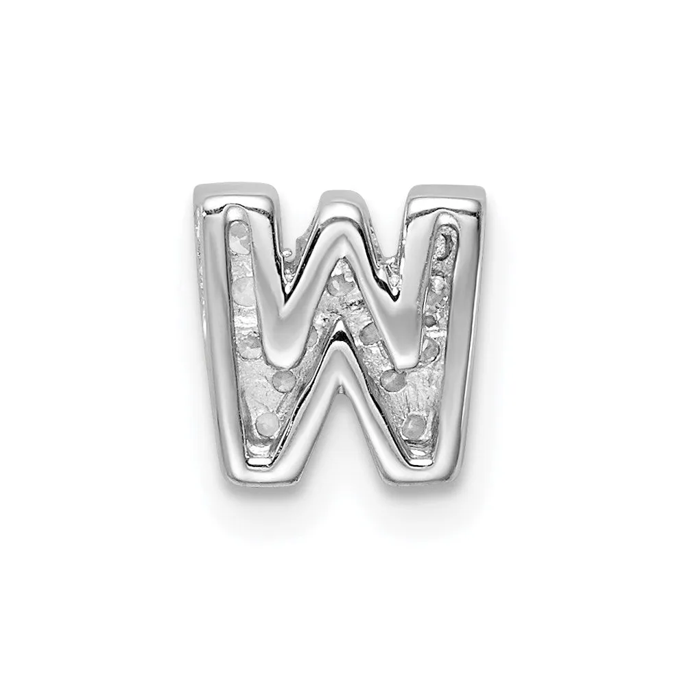 Sterling Silver Rhodium-plated CZ Letter W Initial Slide Charm