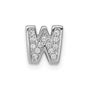 Sterling Silver Rhodium-plated CZ Letter W Initial Slide Charm