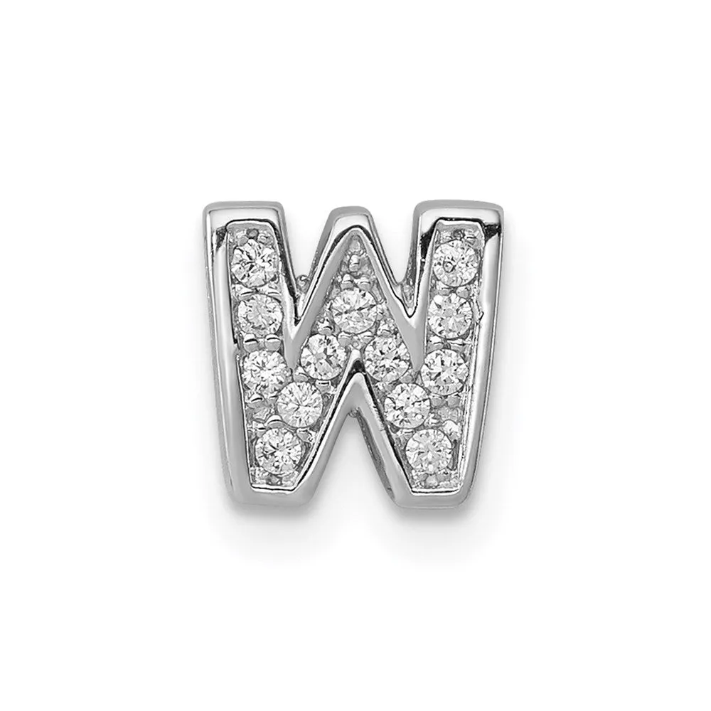 Sterling Silver Rhodium-plated CZ Letter W Initial Slide Charm