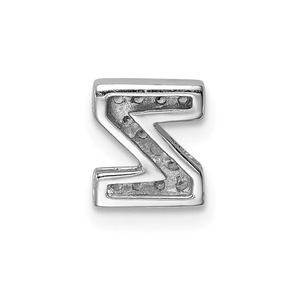 Sterling Silver Rhodium-plated CZ Letter Z Initial Slide Charm