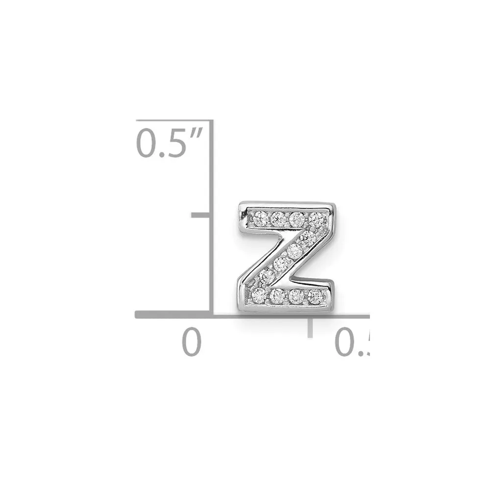 Sterling Silver Rhodium-plated CZ Letter Z Initial Slide Charm