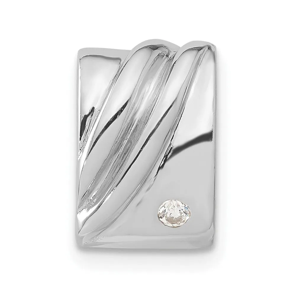 Sterling Silver Rhodium-plated CZ Pendant Slide