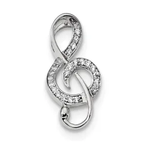 Sterling Silver Rhodium-plated CZ Treble Clef Slide